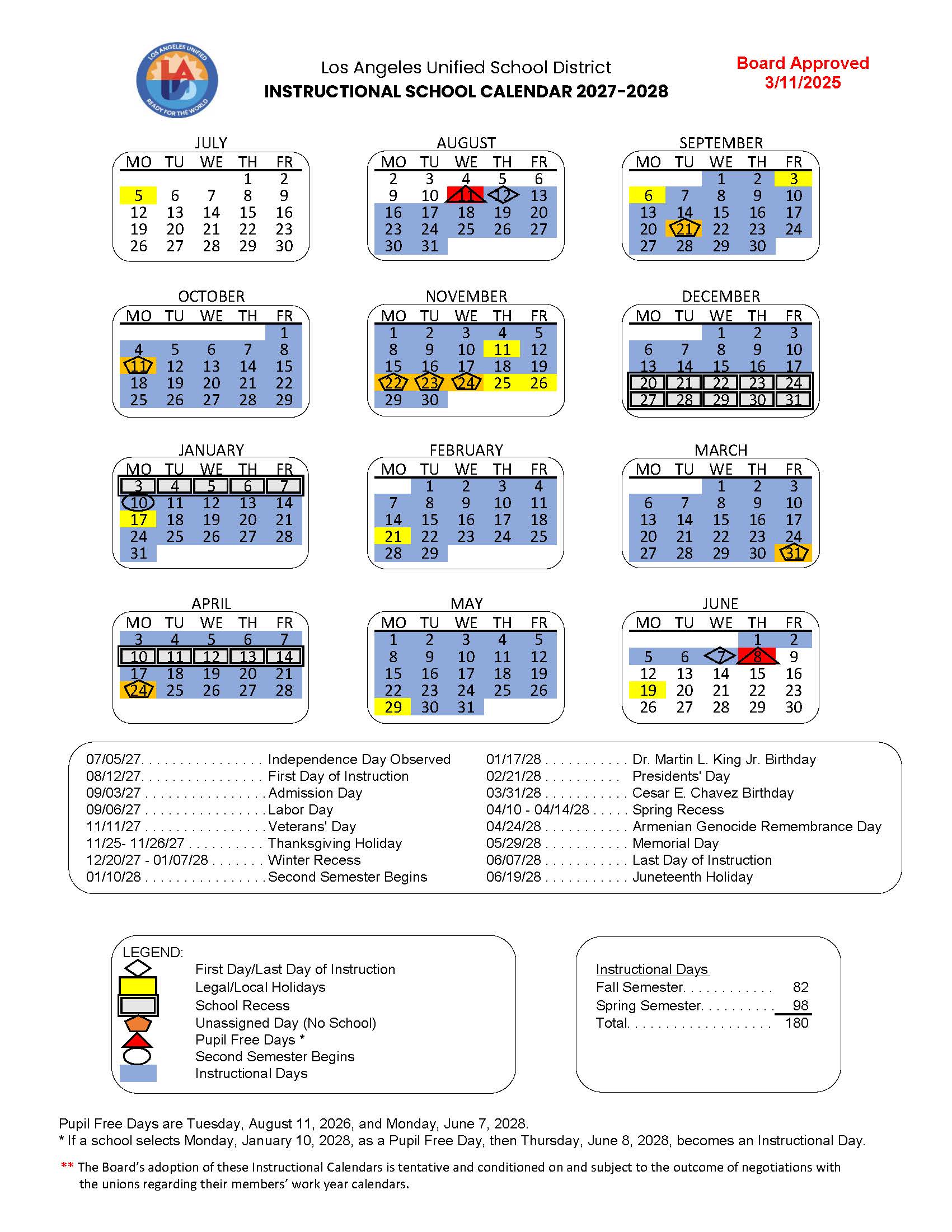 Lausd School Calendar 2026 27 Template 1 Calendar – Calendar – Los Angeles Unified School District