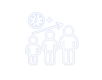 Clock image with students with an arrow growing upwardicon
