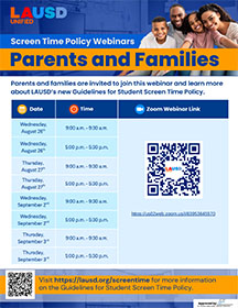 Parents-Flyer -- EdTech Innovation invites parents and families to learn about LAUSD Guidelines on Screen Time