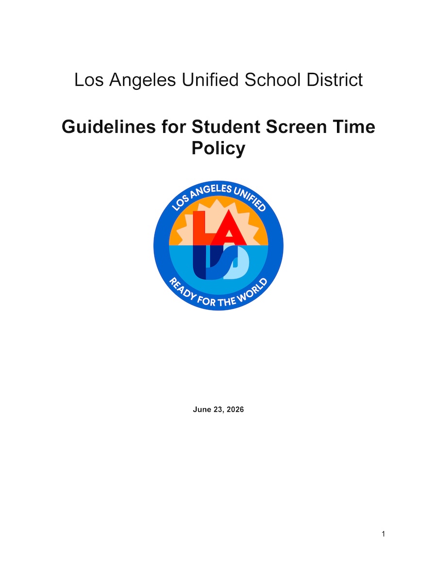 Cover page of Student Screen Time Policy