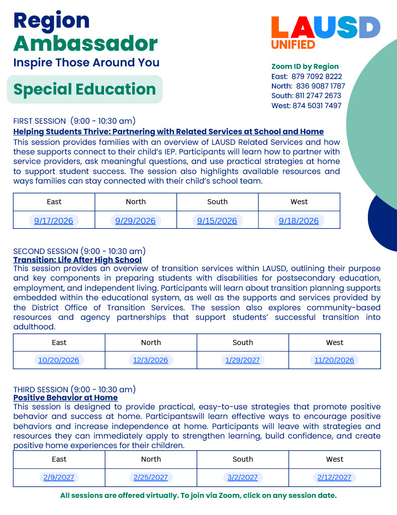 Special Education Region Ambassadors Flyer