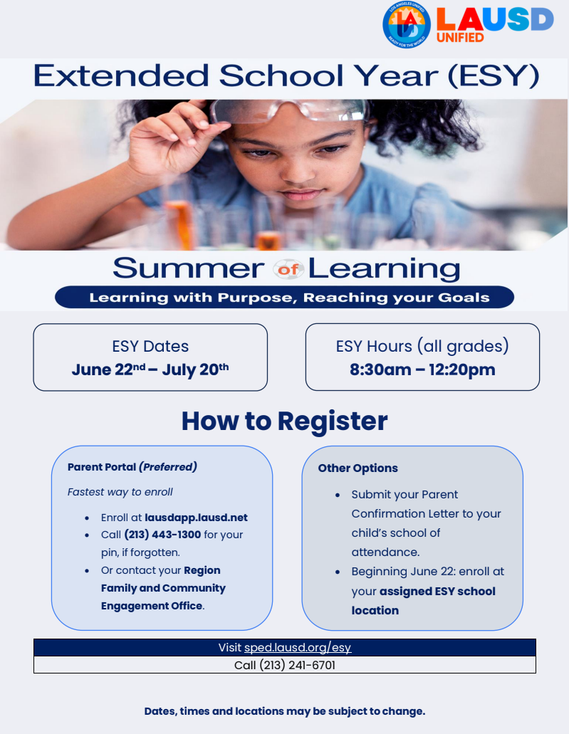 ESY Parent Registration Flyer (English)